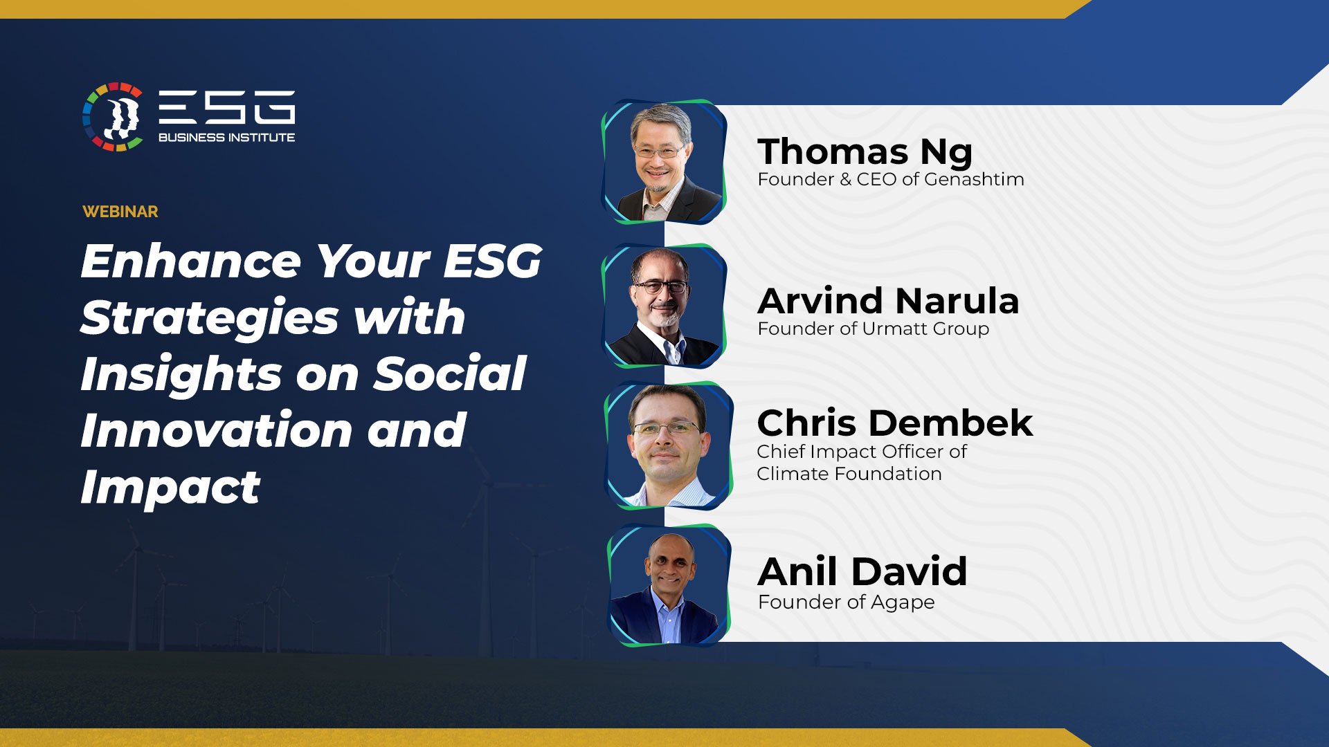 Seminar on ESG strategies featuring guest speakers.